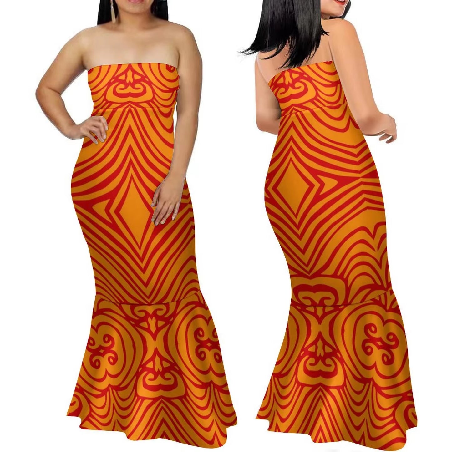 Samoa Women'S Club Dress Custom Strapless Fishtail Dress Party Elegant Maxi Polynesian Print Island Dress 2024