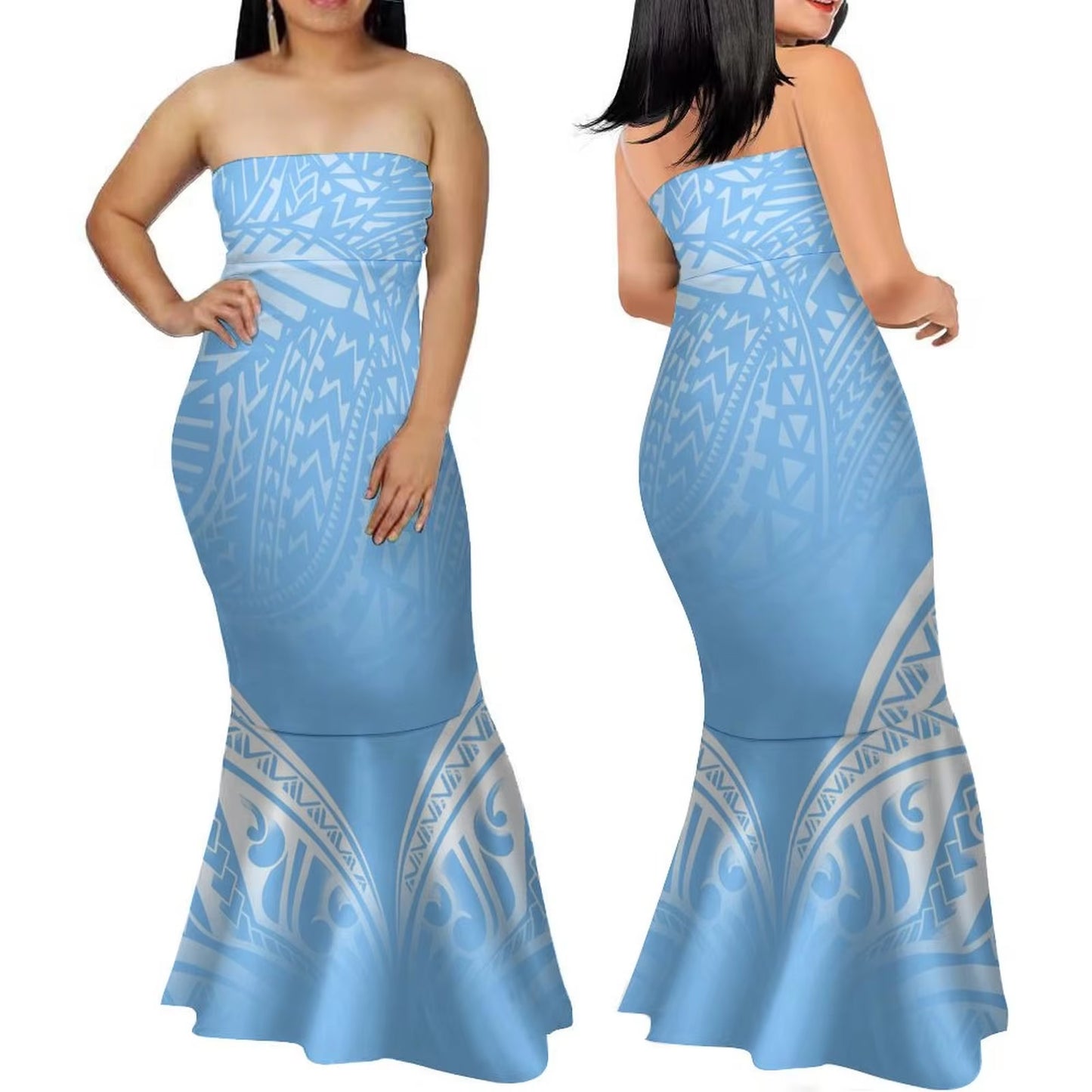 Samoa Women'S Club Dress Custom Strapless Fishtail Dress Party Elegant Maxi Polynesian Print Island Dress 2024