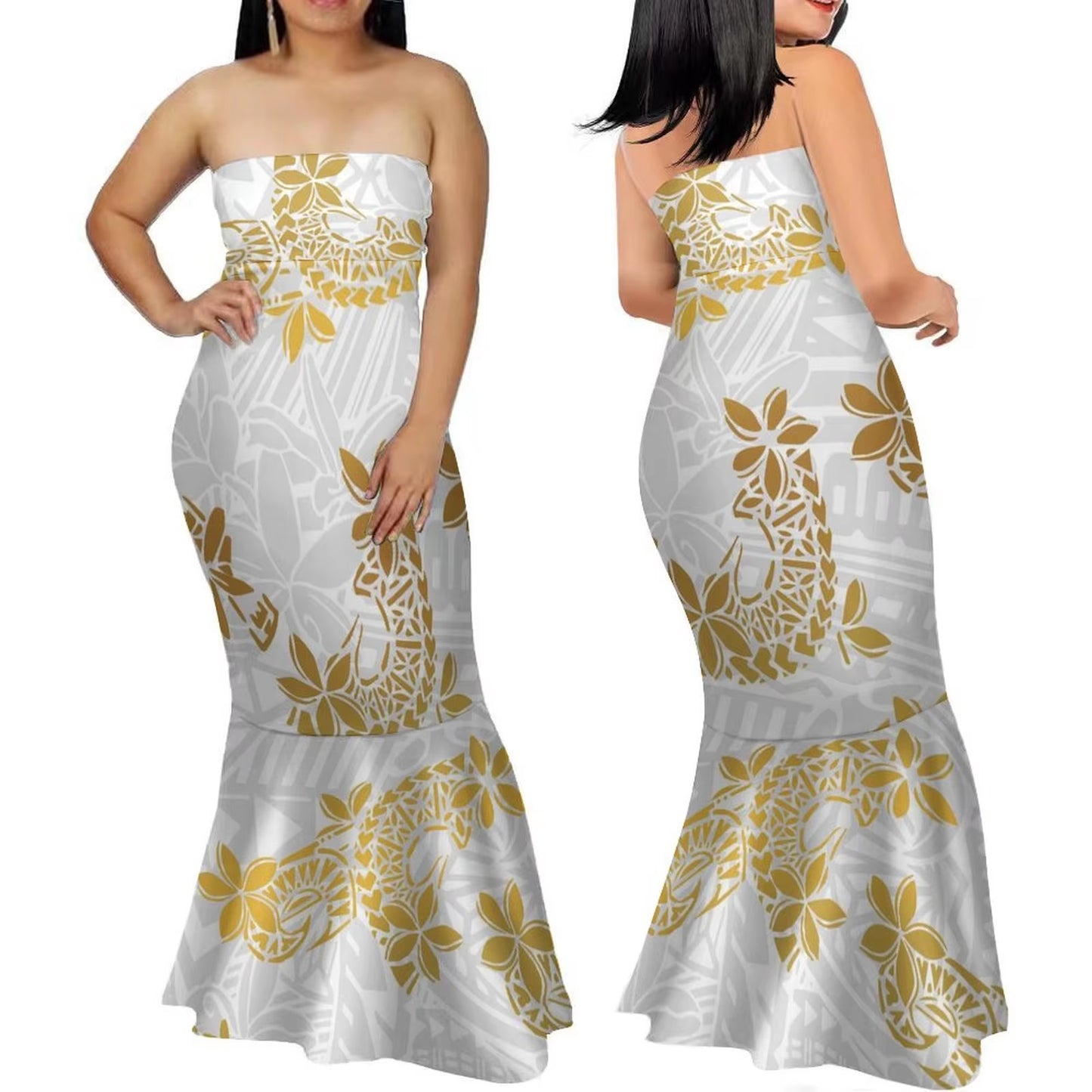 Samoa Women'S Club Dress Custom Strapless Fishtail Dress Party Elegant Maxi Polynesian Print Island Dress 2024