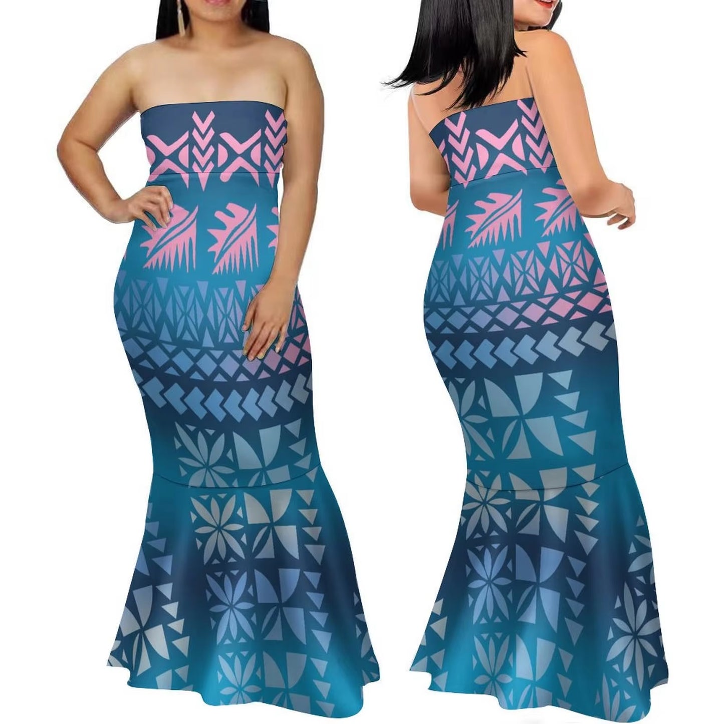 Samoa Women'S Club Dress Custom Strapless Fishtail Dress Party Elegant Maxi Polynesian Print Island Dress 2024