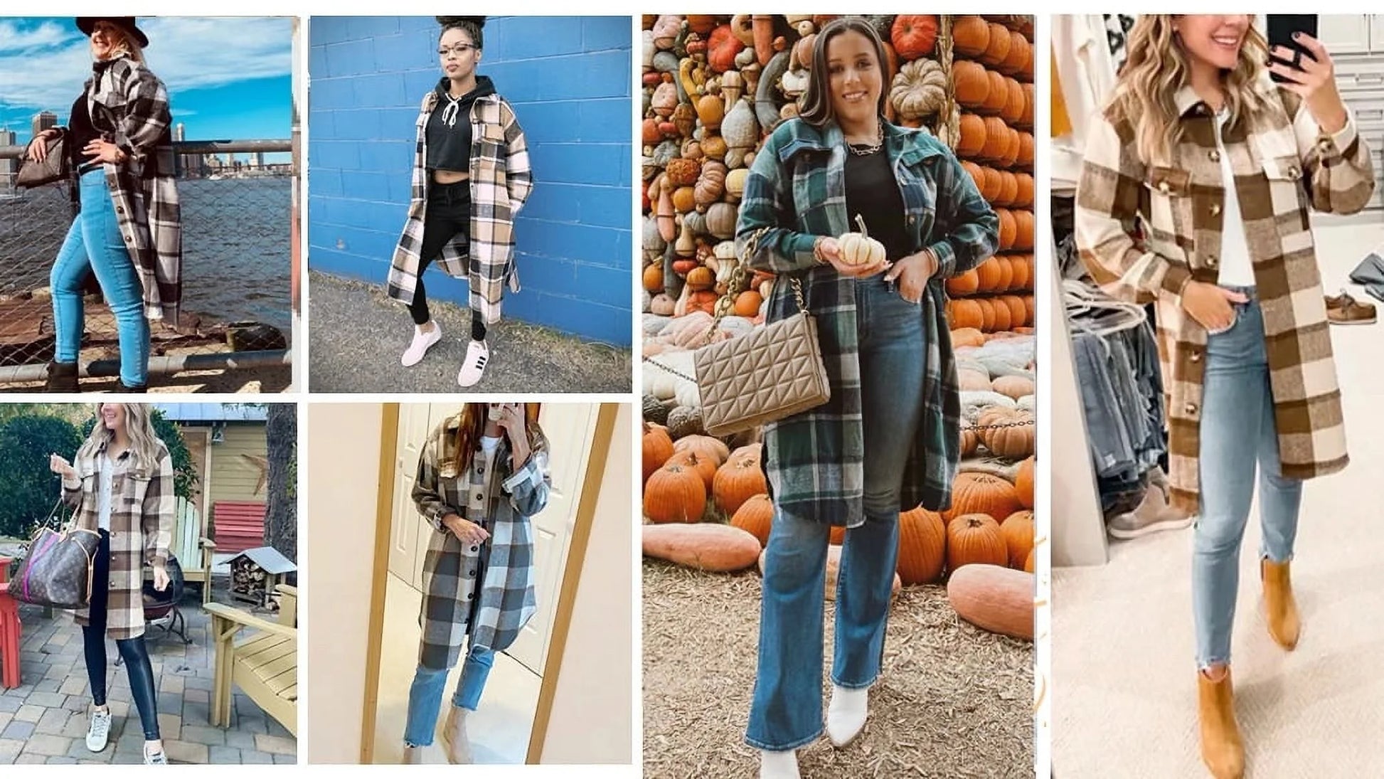 Flannel Shirts for Women Button up Plaid Shirt Long Pocketed Shacket Jacket Coat