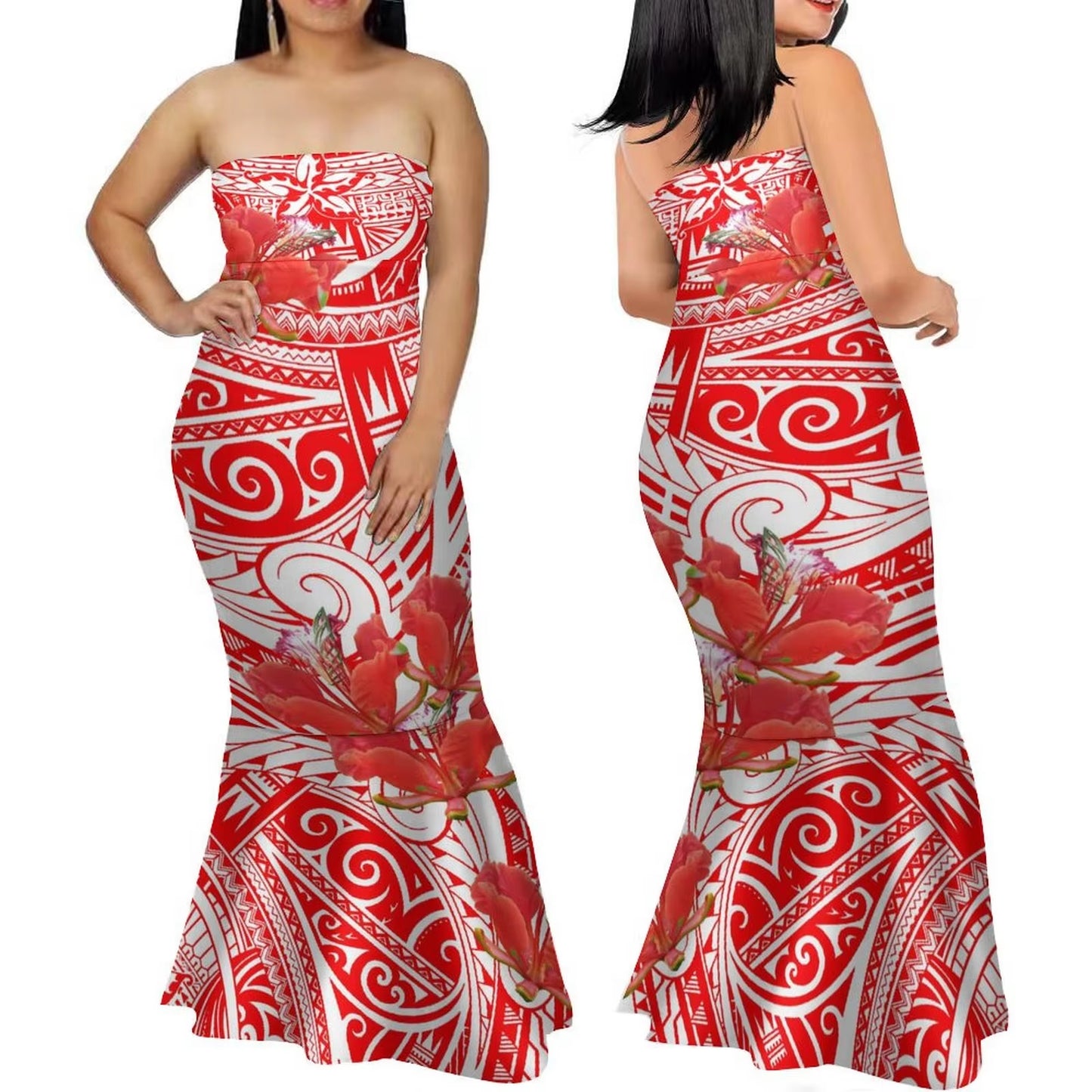 Samoa Women'S Club Dress Custom Strapless Fishtail Dress Party Elegant Maxi Polynesian Print Island Dress 2024