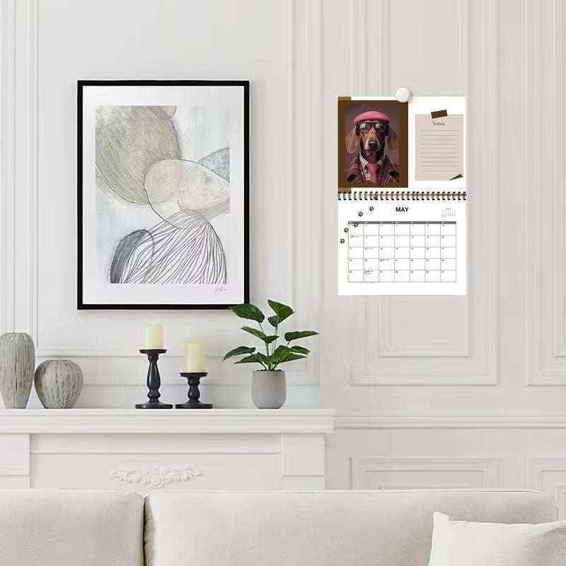 2025 English Desk Calendar Creative Calendar Cute Dog Stationery Office 12 Month Spiral Calendar for Dog Lovers Wall Calendar