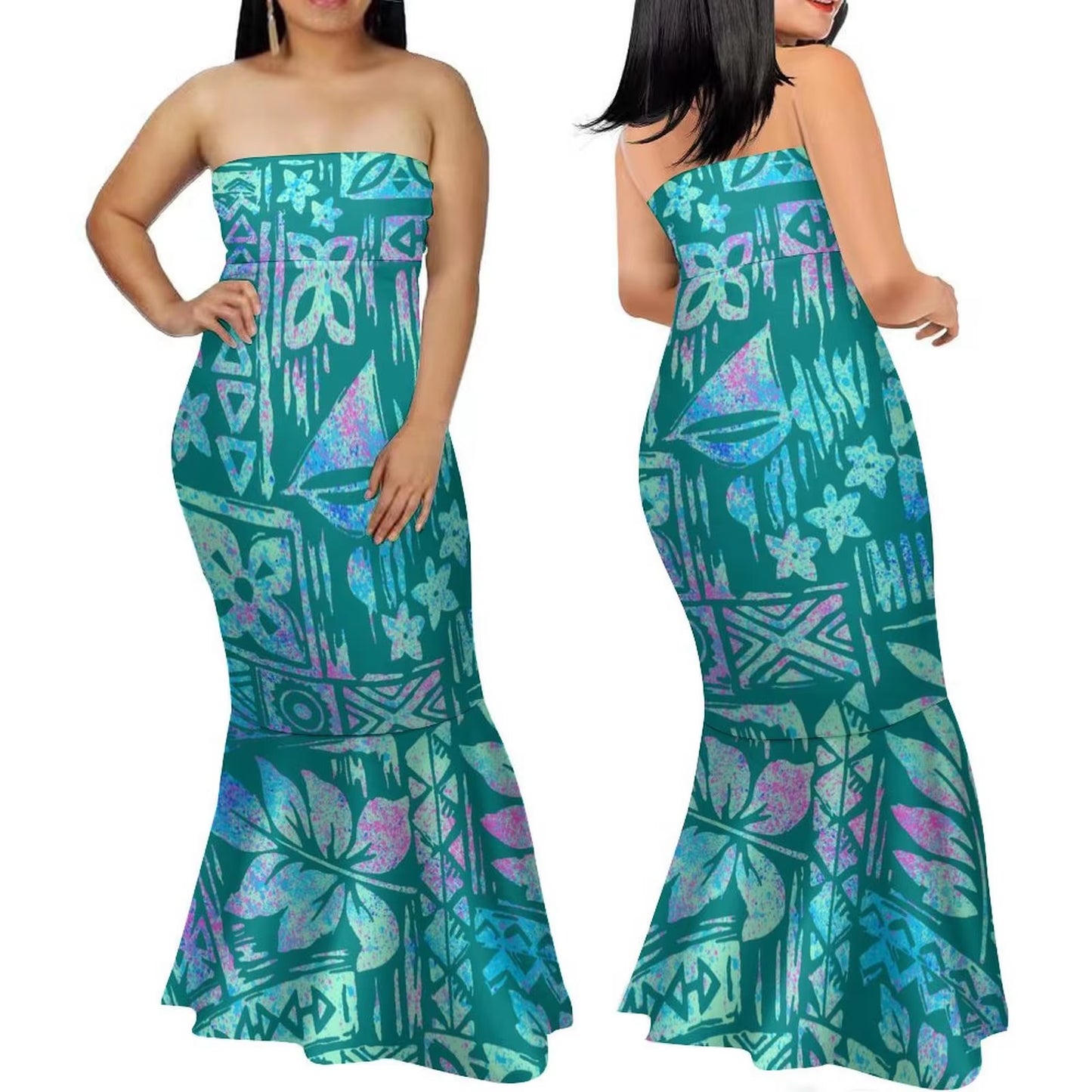 Samoa Women'S Club Dress Custom Strapless Fishtail Dress Party Elegant Maxi Polynesian Print Island Dress 2024