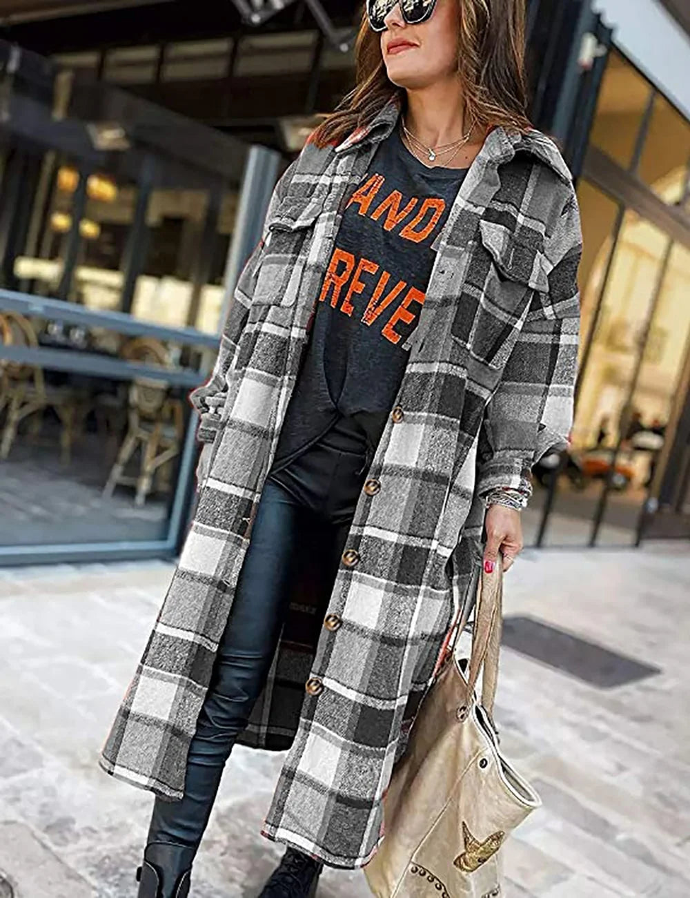 Flannel Shirts for Women Button up Plaid Shirt Long Pocketed Shacket Jacket Coat