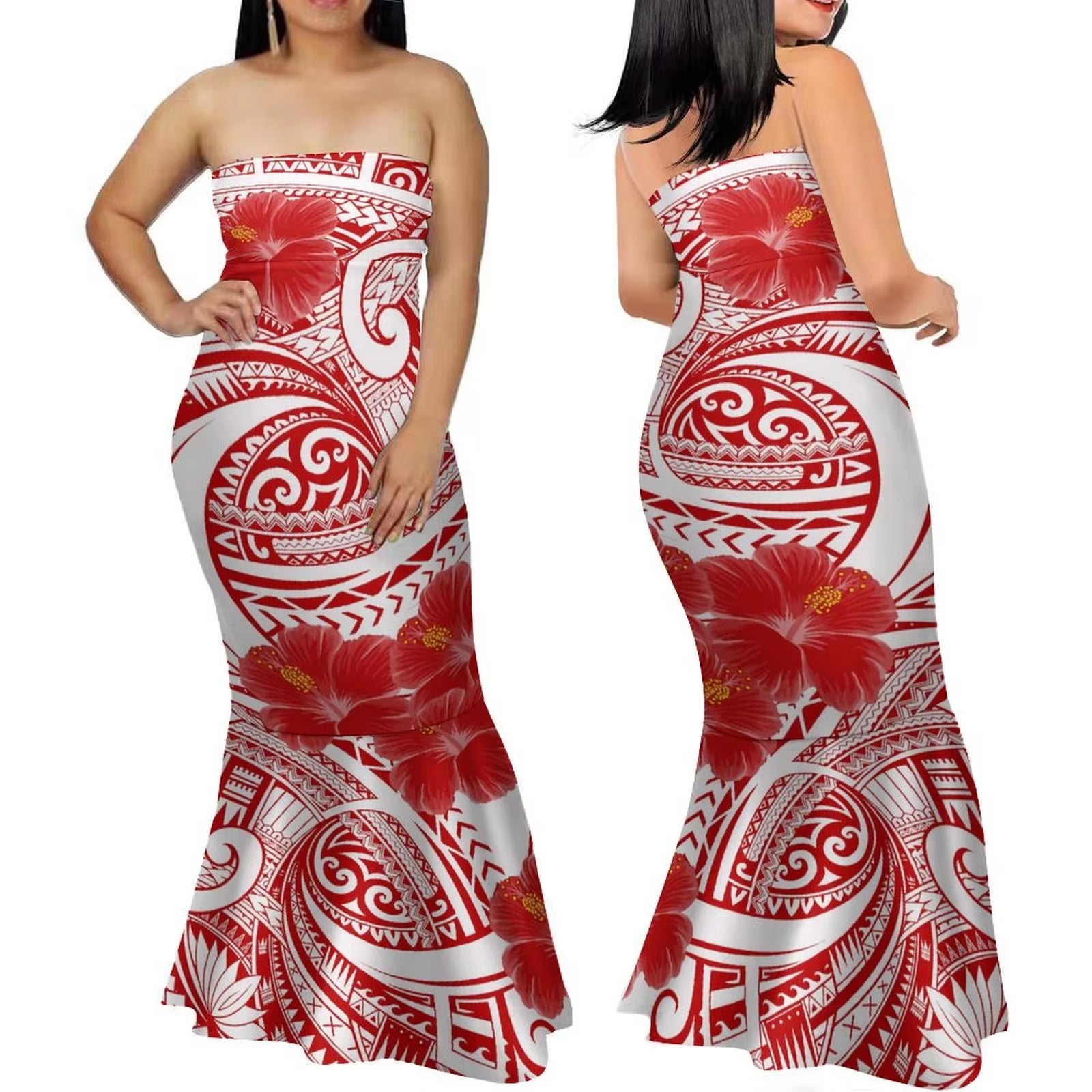 Samoa Women'S Club Dress Custom Strapless Fishtail Dress Party Elegant Maxi Polynesian Print Island Dress 2024