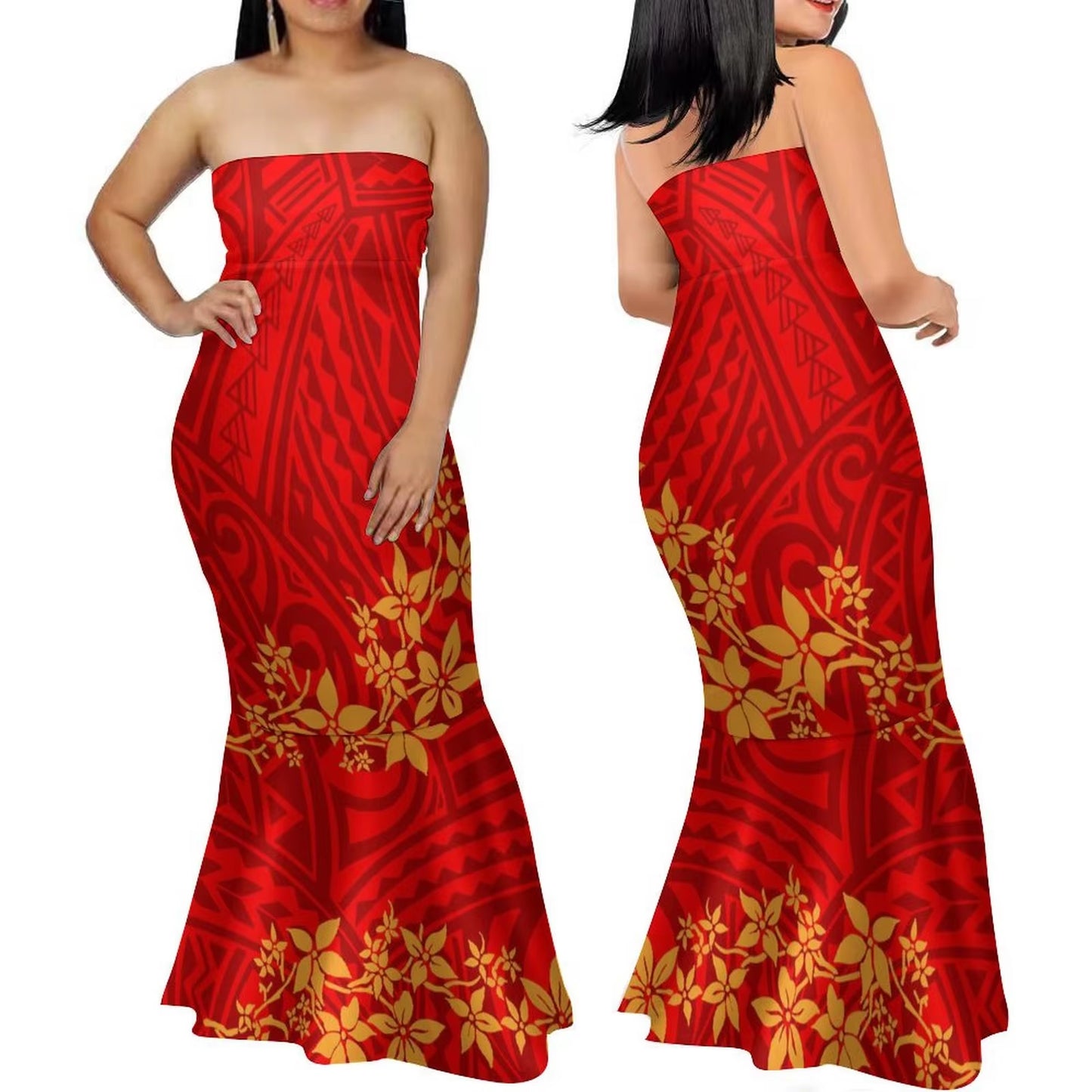 Samoa Women'S Club Dress Custom Strapless Fishtail Dress Party Elegant Maxi Polynesian Print Island Dress 2024