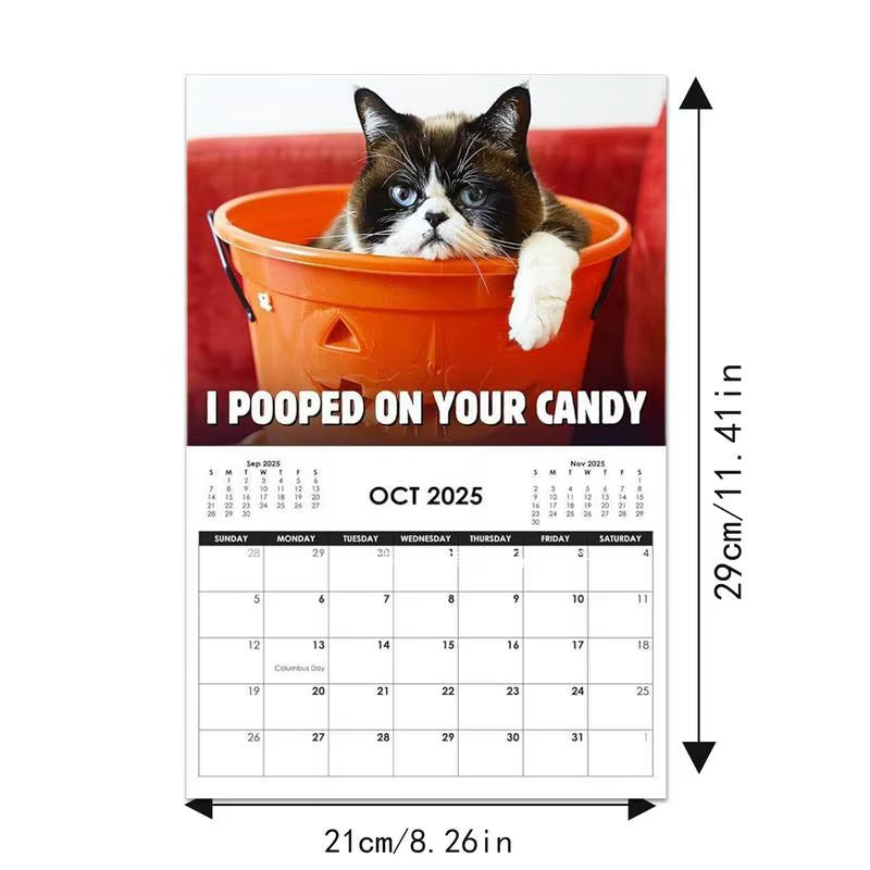 2025 New Pissed-Off Cat English Calendar Wall Calendar Cute Desk Accessories Office Supplies Every Day Can Be Celebrated