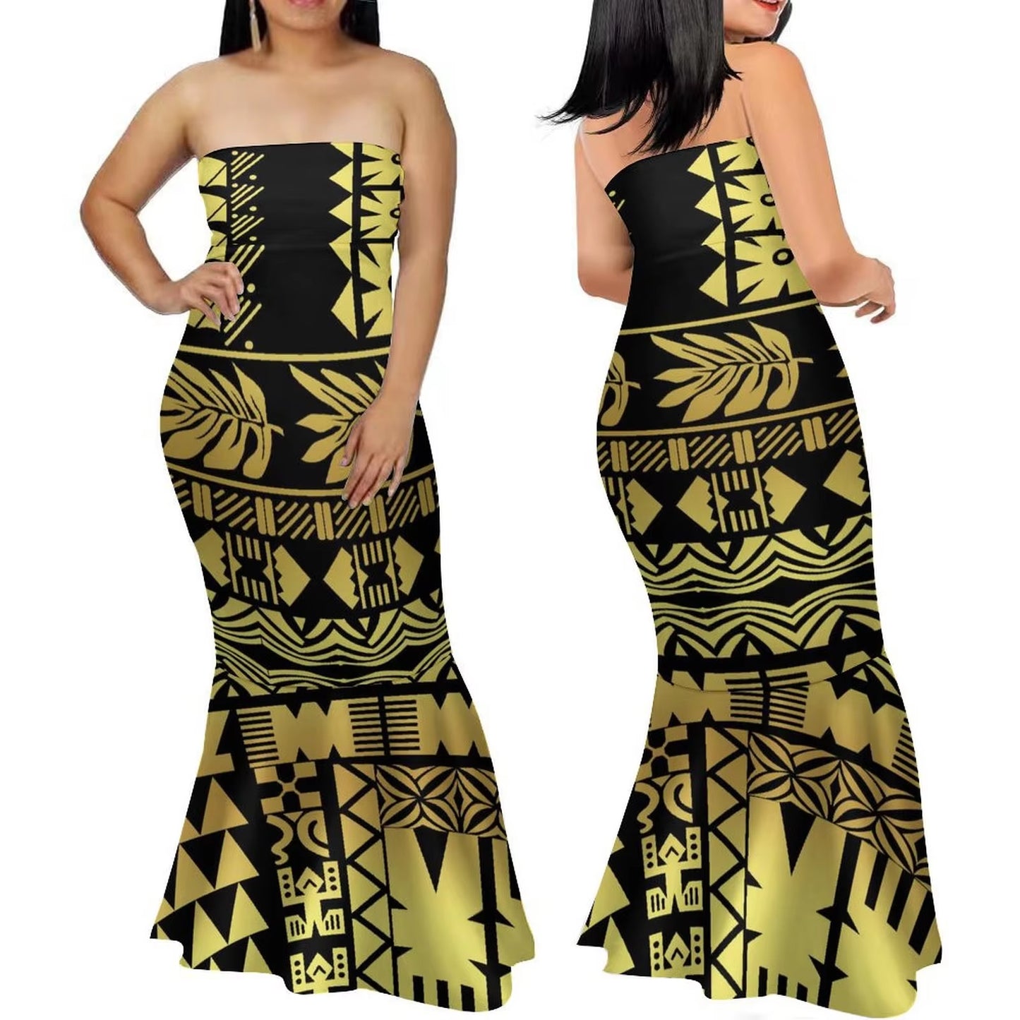 Samoa Women'S Club Dress Custom Strapless Fishtail Dress Party Elegant Maxi Polynesian Print Island Dress 2024