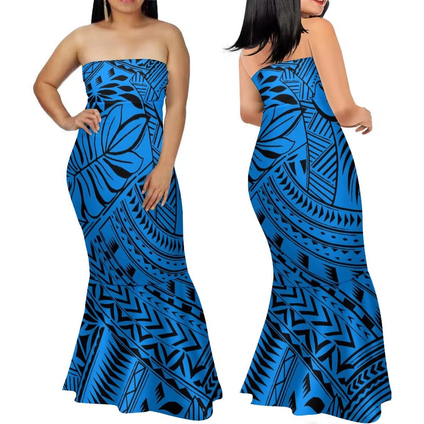 Samoa Women'S Club Dress Custom Strapless Fishtail Dress Party Elegant Maxi Polynesian Print Island Dress 2024