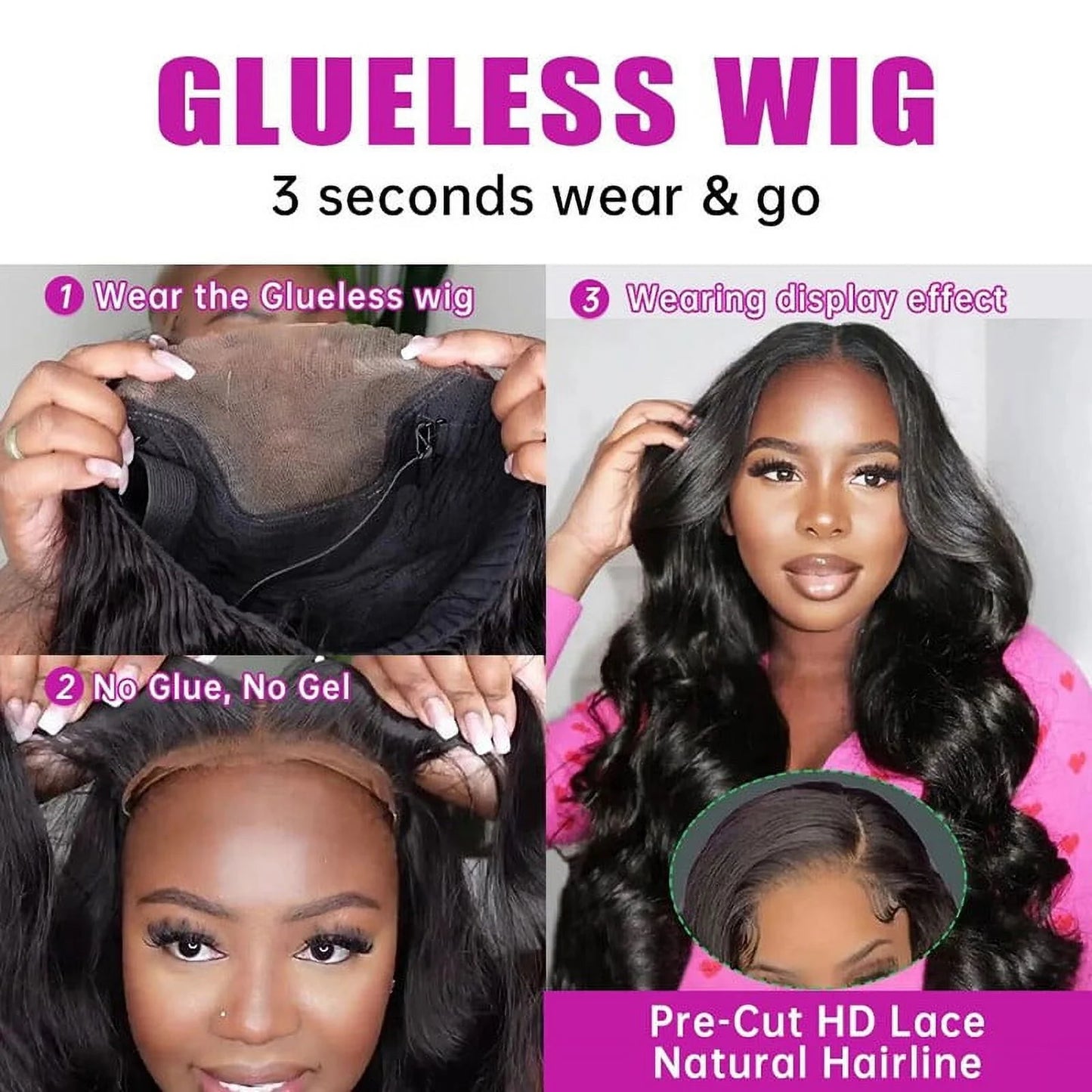 Wear and Go Glueless Wigs Human Hair Body Wave Pre Cut HD Lace 4X4 Lace Front Wigs Human Hair Pre Plucked 180% Density 3 Seconds to Wear Glueless Wigs for Beginners