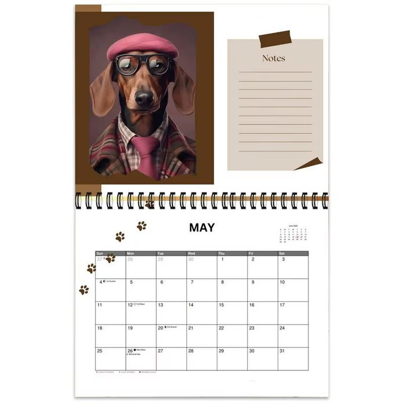 2025 English Desk Calendar Creative Calendar Cute Dog Stationery Office 12 Month Spiral Calendar for Dog Lovers Wall Calendar