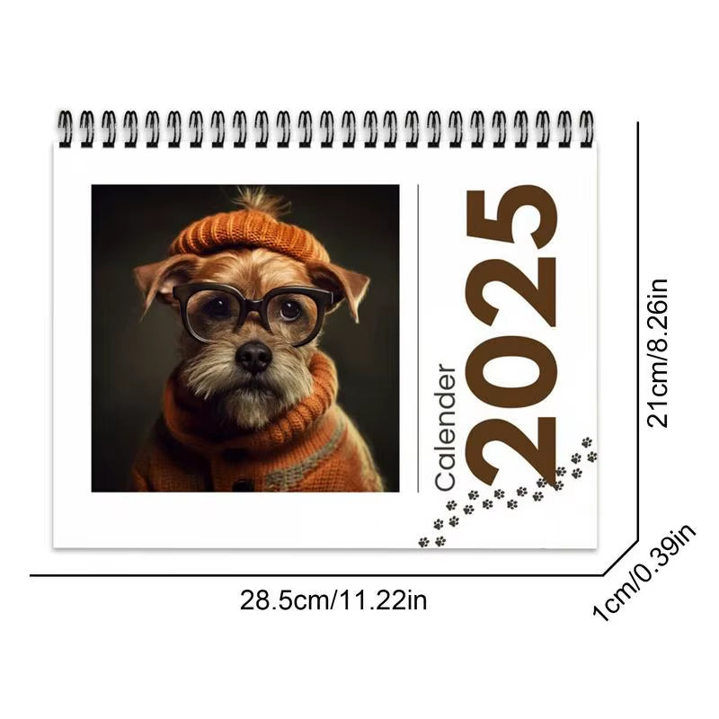 2025 English Desk Calendar Creative Calendar Cute Dog Stationery Office 12 Month Spiral Calendar for Dog Lovers Wall Calendar