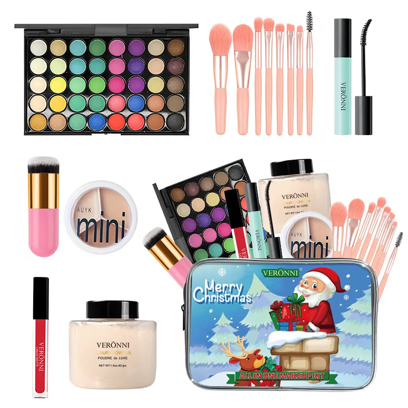 Christmas Makeup Set-7 Piece Multifunction Makeup Face & Eyes Complete Makeup Set,Mascara Concealer Beginner Cosmetics Gift Set