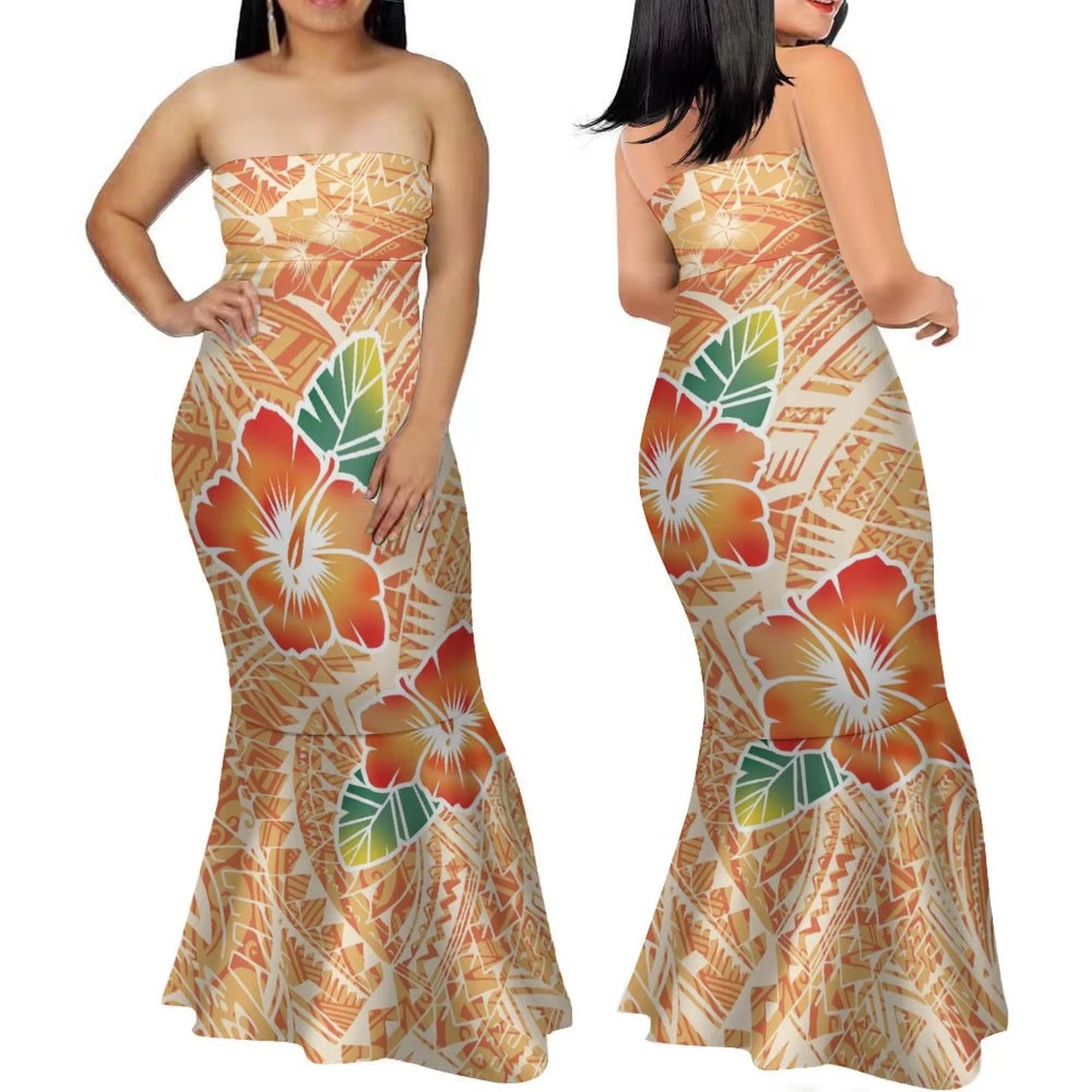 Samoa Women'S Club Dress Custom Strapless Fishtail Dress Party Elegant Maxi Polynesian Print Island Dress 2024