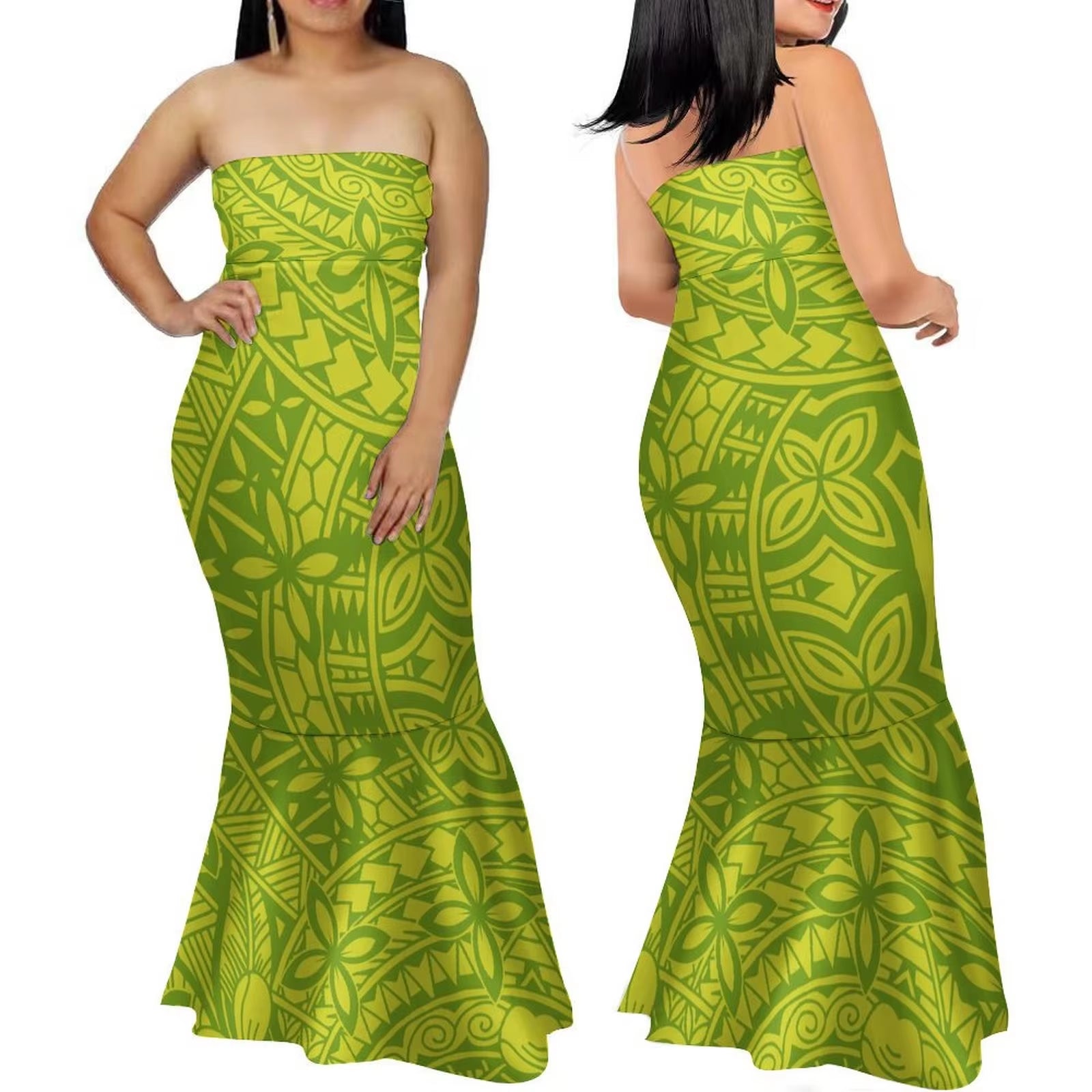 Samoa Women'S Club Dress Custom Strapless Fishtail Dress Party Elegant Maxi Polynesian Print Island Dress 2024