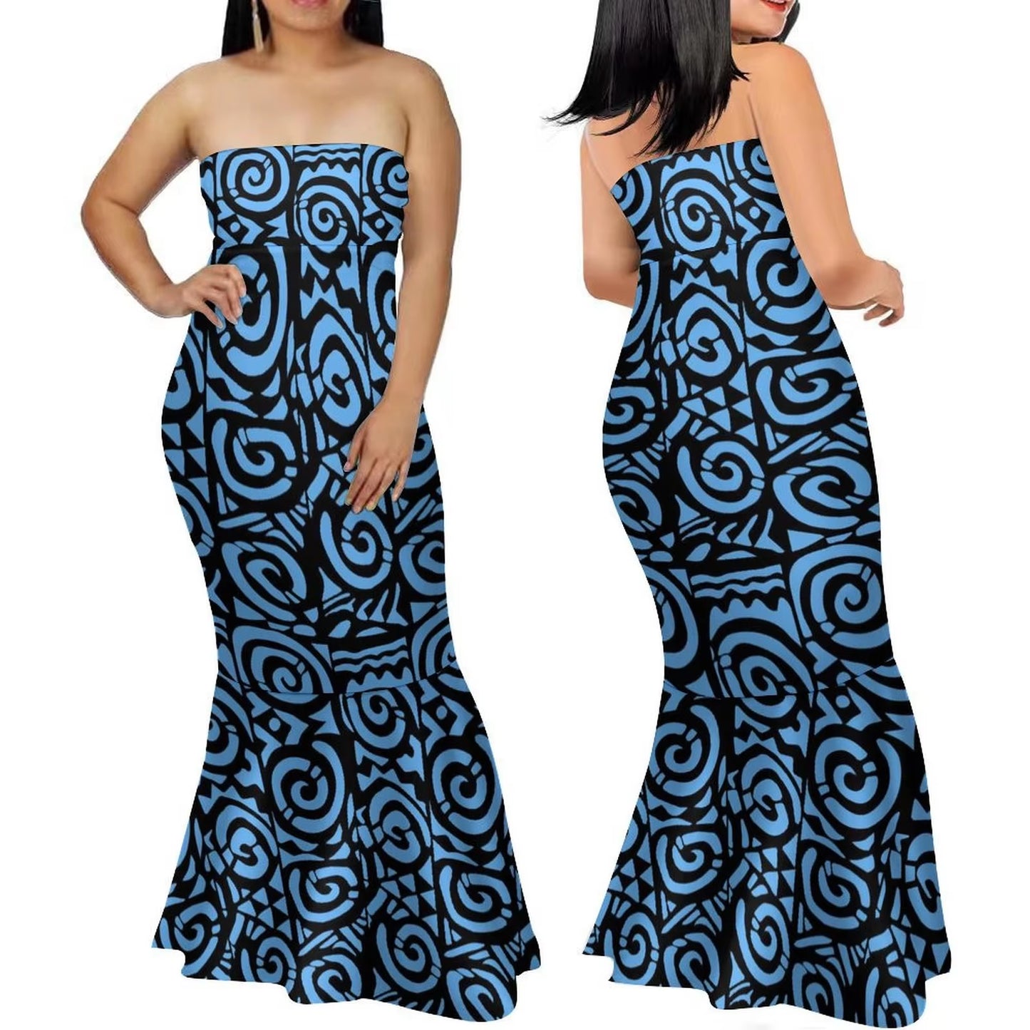 Samoa Women'S Club Dress Custom Strapless Fishtail Dress Party Elegant Maxi Polynesian Print Island Dress 2024