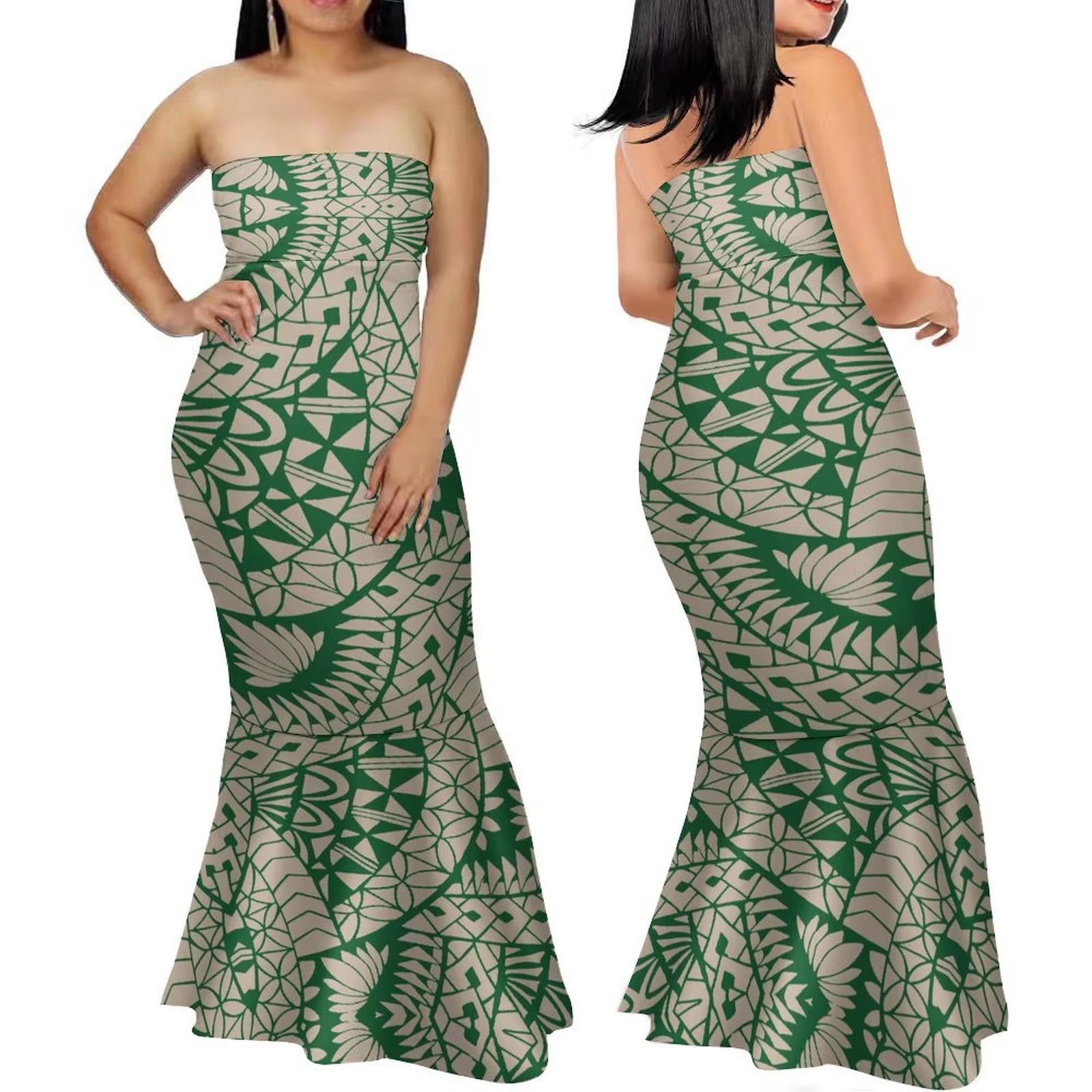 Samoa Women'S Club Dress Custom Strapless Fishtail Dress Party Elegant Maxi Polynesian Print Island Dress 2024