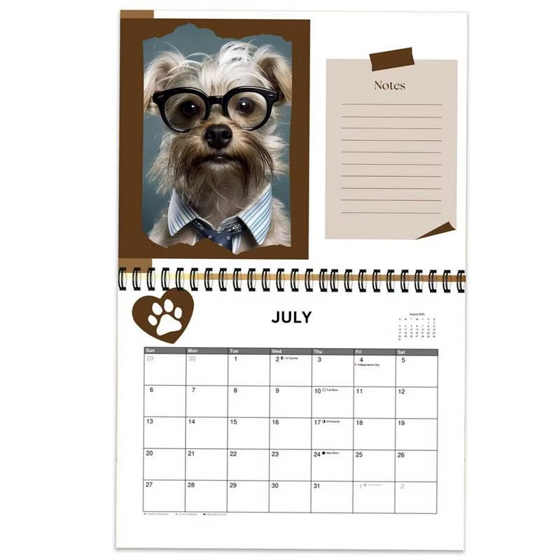 2025 English Desk Calendar Creative Calendar Cute Dog Stationery Office 12 Month Spiral Calendar for Dog Lovers Wall Calendar