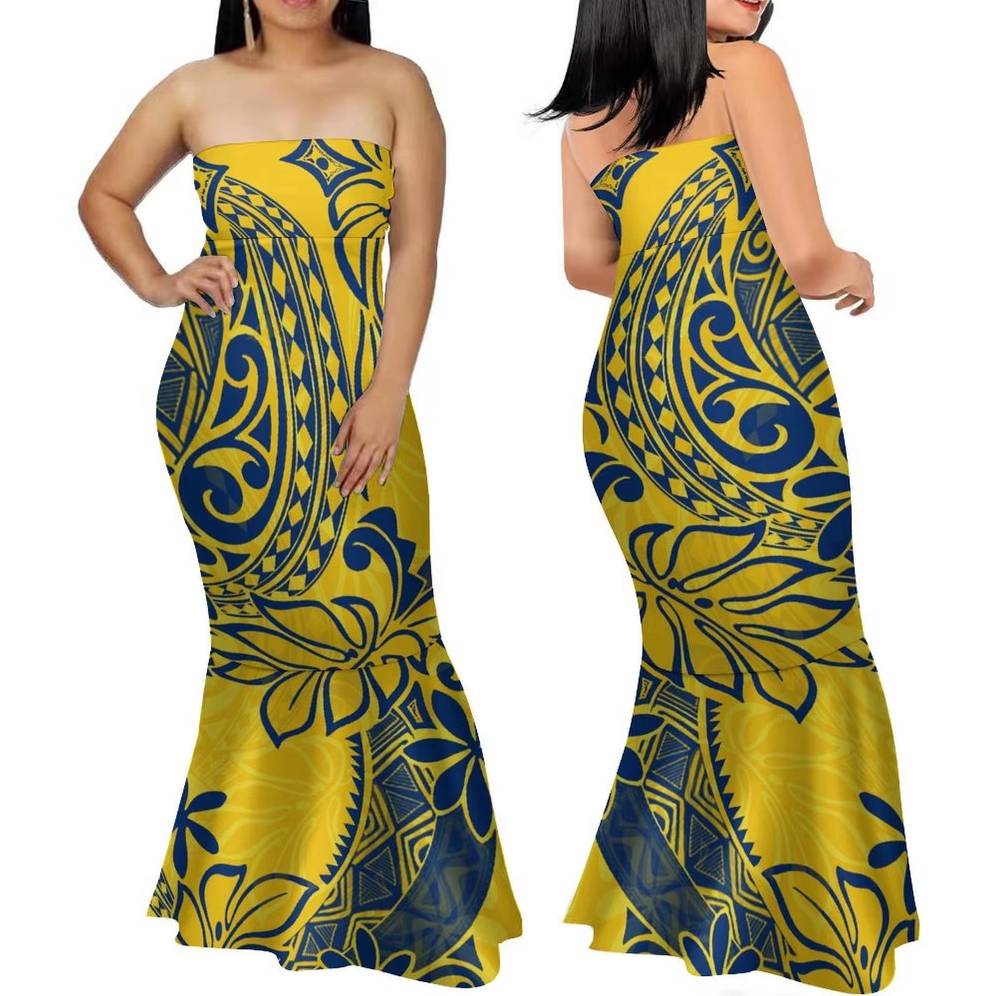 Samoa Women'S Club Dress Custom Strapless Fishtail Dress Party Elegant Maxi Polynesian Print Island Dress 2024