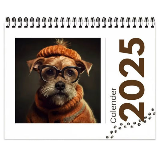 2025 English Desk Calendar Creative Calendar Cute Dog Stationery Office 12 Month Spiral Calendar for Dog Lovers Wall Calendar