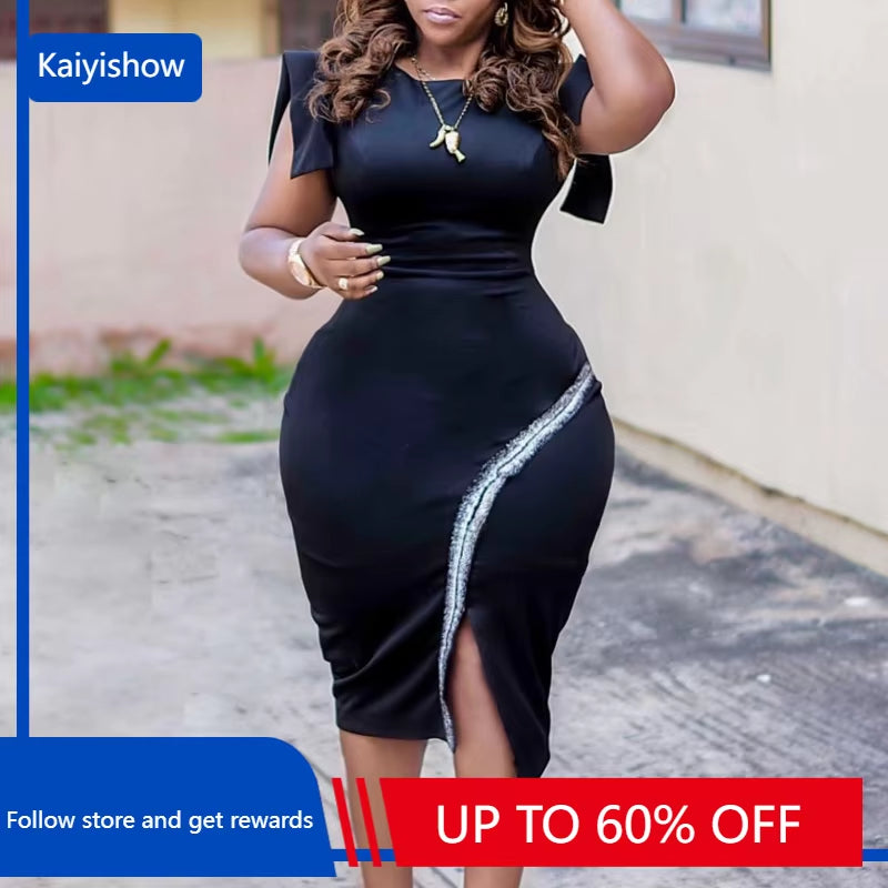 Polyester African Dresses for Women Elegant African Short Sleeve Black Red Blue Knee-Length Dress African Wedding Party Dress