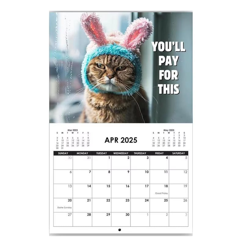 2025 New Pissed-Off Cat English Calendar Wall Calendar Cute Desk Accessories Office Supplies Every Day Can Be Celebrated