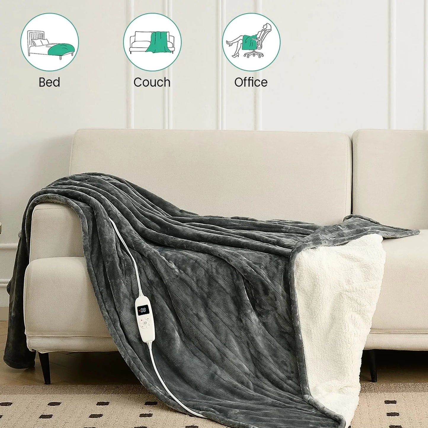 62" X 84" Electric Throw Blanket Flannel Heated Blanket with 6 Heating Levels, 8 Hours Timer, Machine Washable, Gray