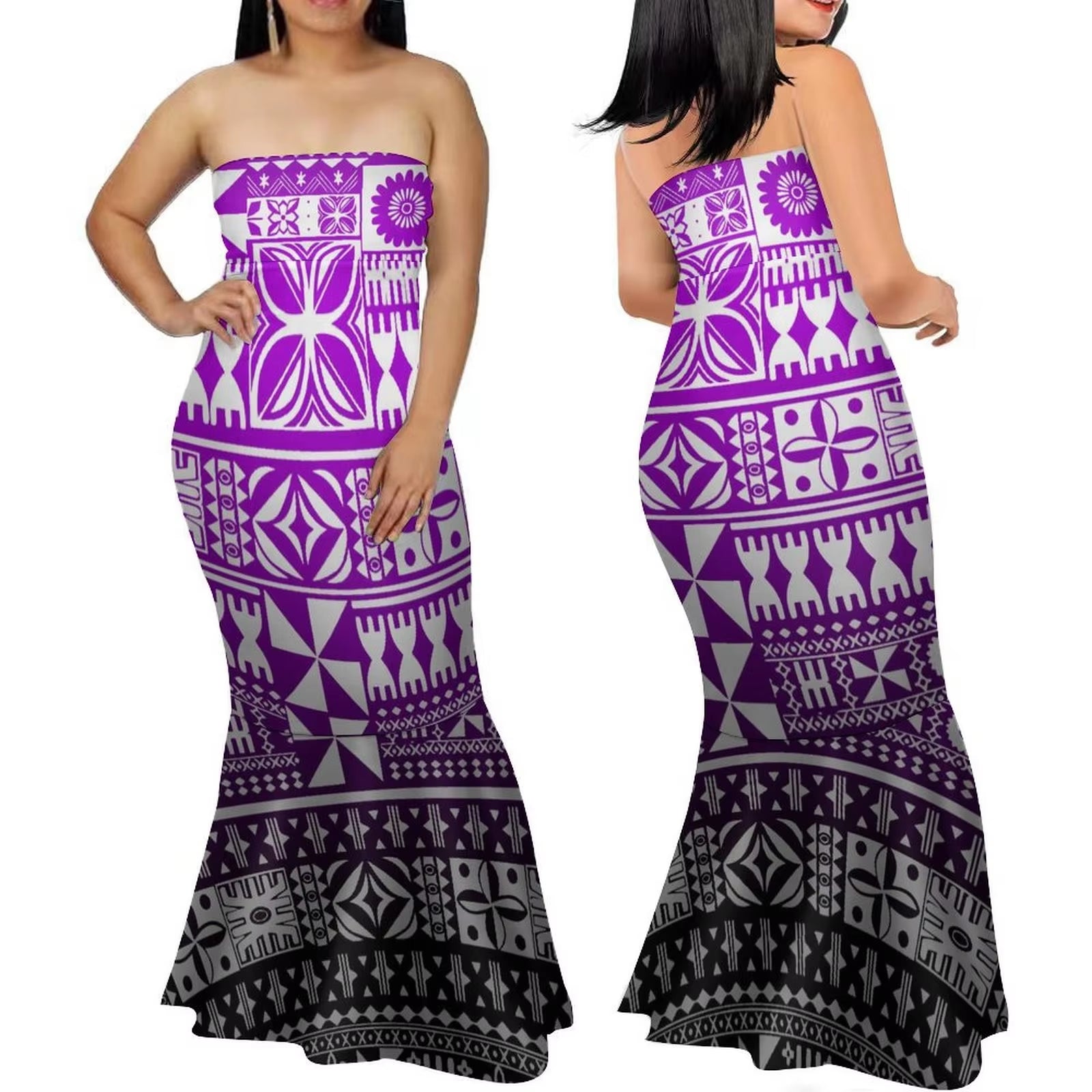 Samoa Women'S Club Dress Custom Strapless Fishtail Dress Party Elegant Maxi Polynesian Print Island Dress 2024