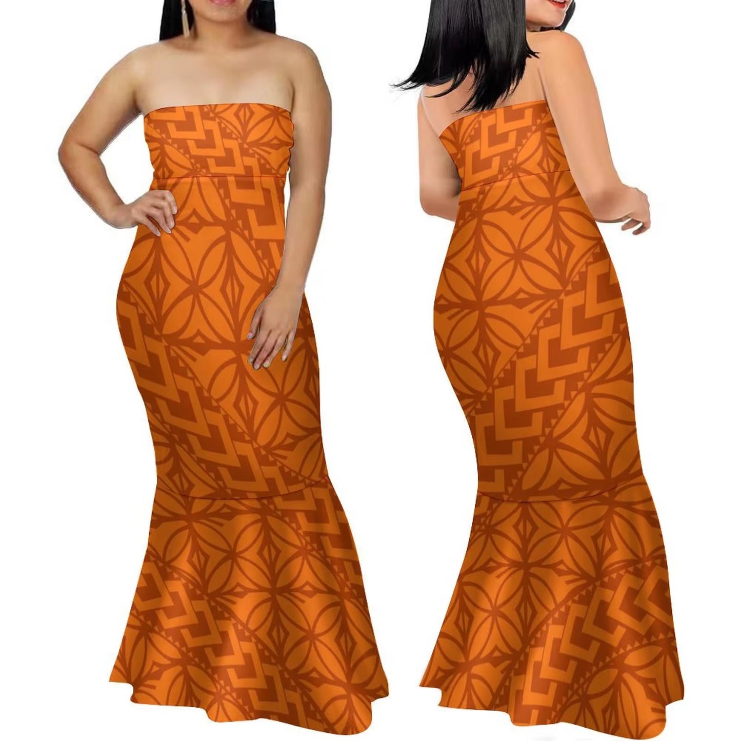 Samoa Women'S Club Dress Custom Strapless Fishtail Dress Party Elegant Maxi Polynesian Print Island Dress 2024