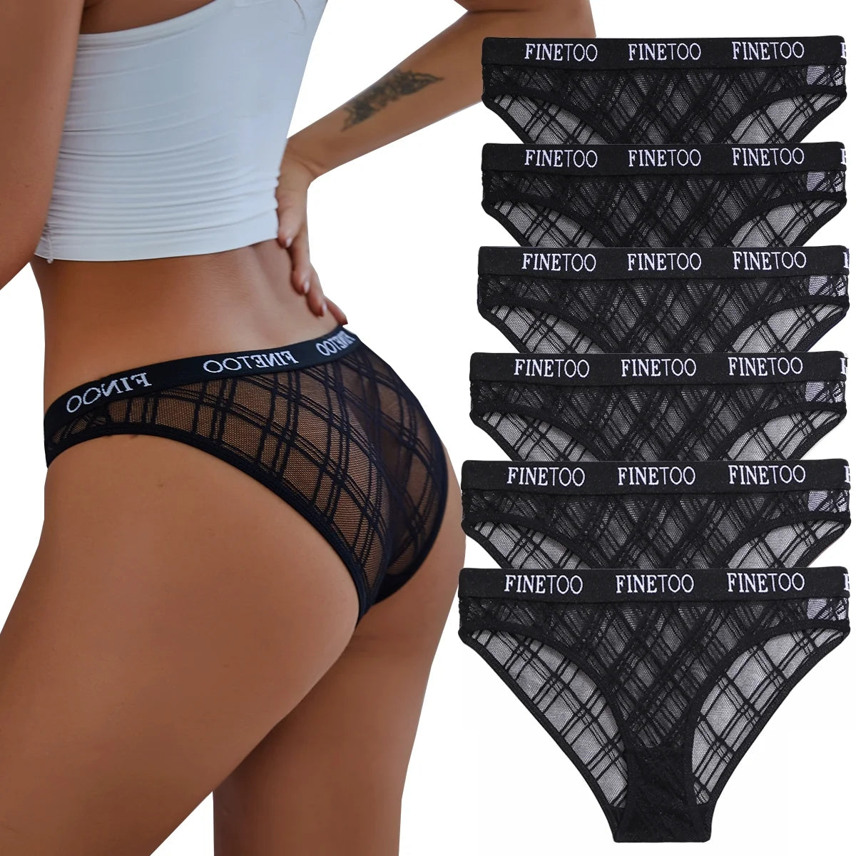 6 Pack Womens Underwear Invisible Seamless Bikini Lace Plaid Briefs Half Back Coverage Panties S-XL