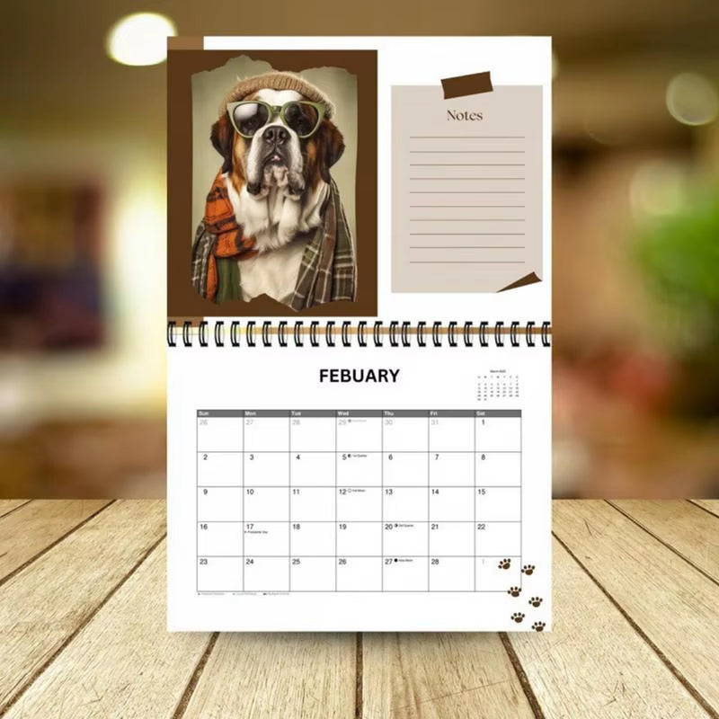 2025 English Desk Calendar Creative Calendar Cute Dog Stationery Office 12 Month Spiral Calendar for Dog Lovers Wall Calendar