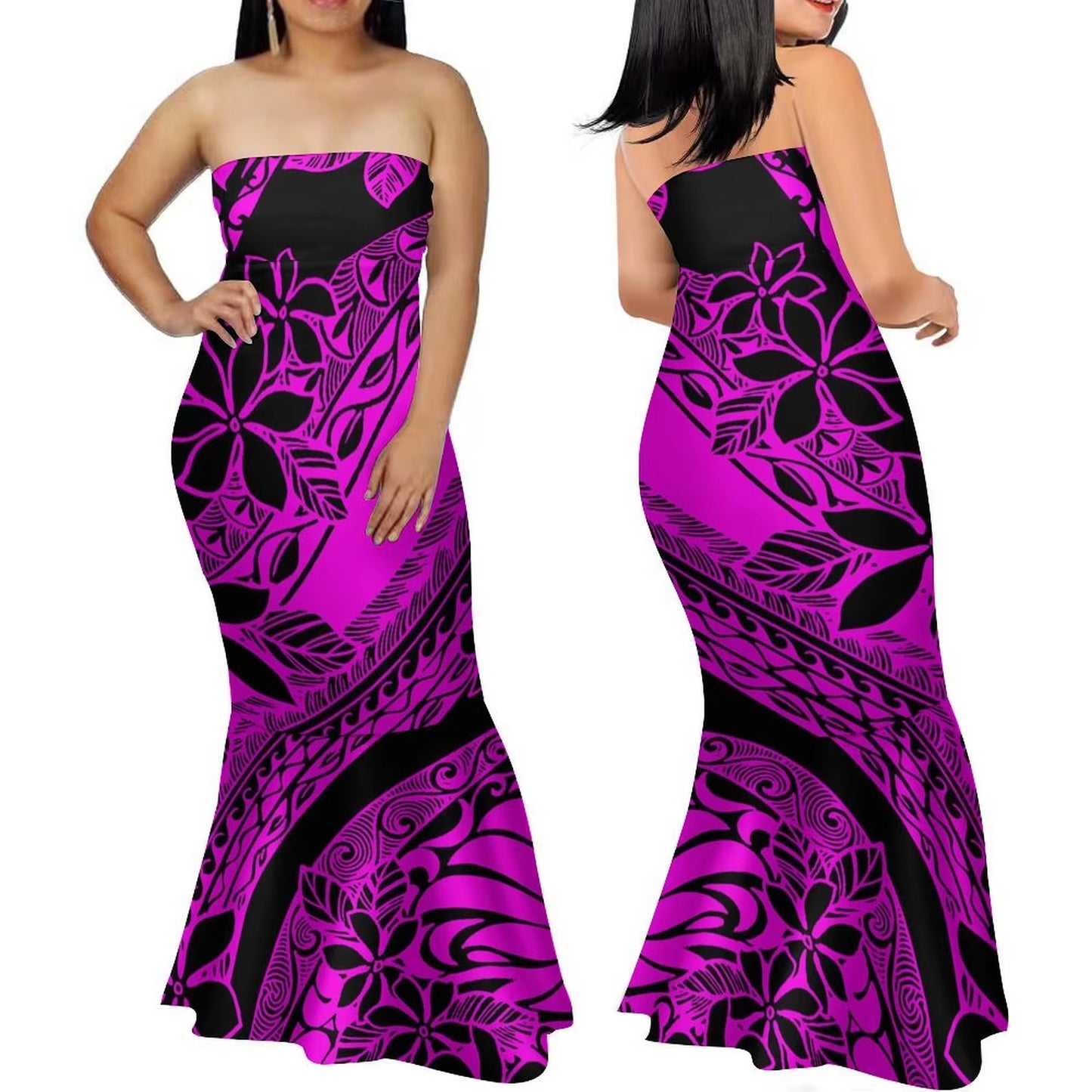 Samoa Women'S Club Dress Custom Strapless Fishtail Dress Party Elegant Maxi Polynesian Print Island Dress 2024